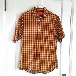 Vibrant curry-color check summer shirt